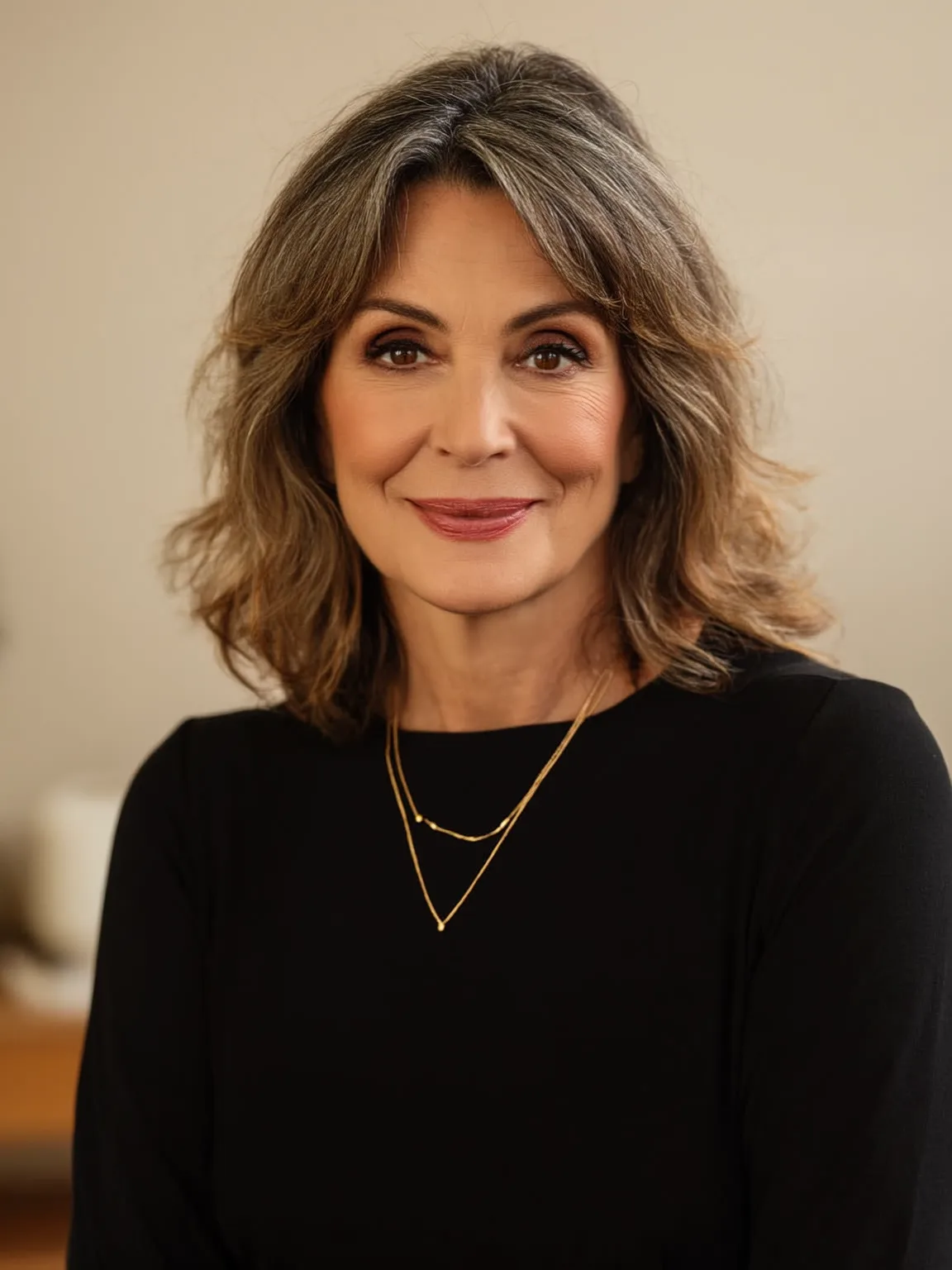 Shoulder-Length Layered Cut with Warm Caramel Brown Highlights